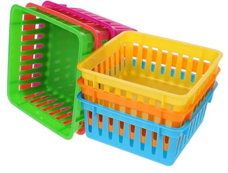 SHINEOFI 6-piece Colorful Plastic Pencil Organizer Baskets Small Storage Trays for Classroom and Office Supplies Crayon Holder Bins in Rose Pink Pink Orange Yellow Green Blue