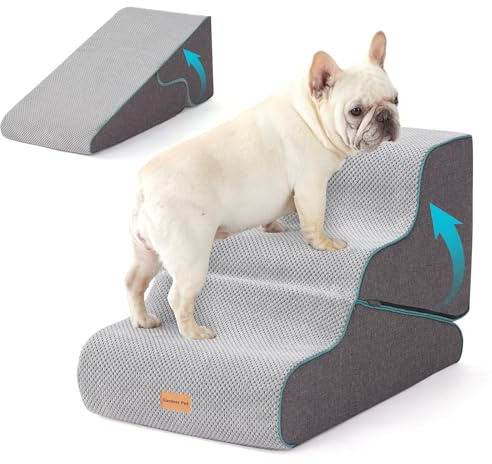 Gardner Pet Dog Stairs for Small Dogs 16.5 H, 2 in 1 Transformable 3-Step Pet Stairs and ramp, Dog Steps for Couch (13-20 in) with Durable Non-Slip Waterproof Cover and CertiPUR-US Certified Foam