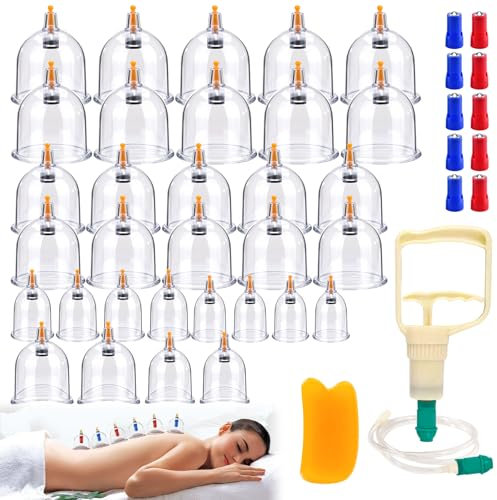 32 unidades de ventosas con bomba de vacío, juego de ventosas, ventosas, ventosas, ventosas, ventosas de alta calidad, ventosas médicas para aliviar la fatiga muscular, dolor de espalda