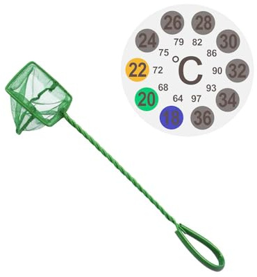 YQCXK Aquarium Fishing Net,Small Fishing Net 25cm Handle Fish Tank Quick Catch Mesh for Catching Small Fishes Shrimps or Cleaning Fish Tank,Thermometer sticker included