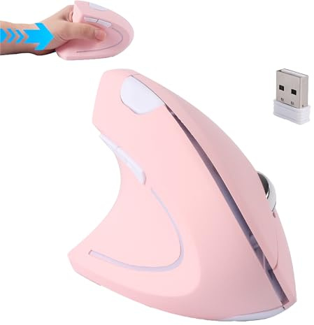 Mouse Senza Fili Ergonomico Verticale Silenzioso Mouse Portatile Mancini con Ricevitore USB 2.4GHz per Computer Portatile PC Regalo per Bambini Ragazze Donne Allevia Dolore Polso (Rosa)