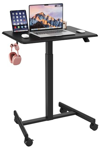 JUMMICO Höhenverstellbarer Schreibtisch Mobiler mit Rollen, Schreibtisch Höhenverstellbar Kleiner Tisch Computertisch Stehpult, 65 x 48 cm, Schwarz