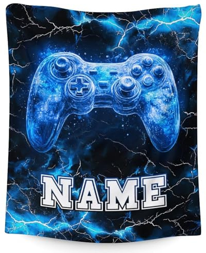 GiftRomance Gaming Blanket Personalised with Custom Name – Soft Fleece Gamer Throw for Boys Kids, Lightweight Cosy Bedding for Bed, Sofa, Nap & Travel Gift