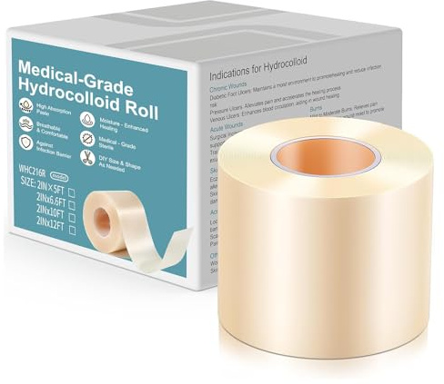 Hydrokolloid Pflaster Rolle, HOVCEH 5 cm x 3 m Hydrocolloid Patches Flexible Feuchte Heilung Hydrocolloid Bandages, Zuschneidbares Selbstklebend Hydrokolloid Tape für Gesicht,Füßen und Körper