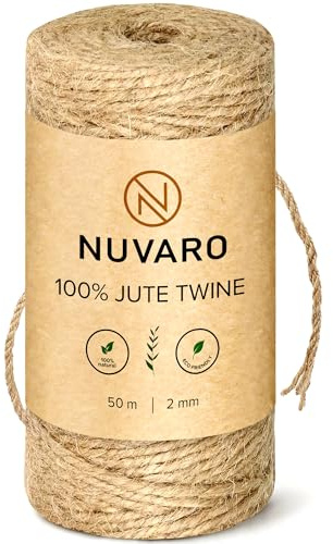 NUVARO Juteschnur 50m – Extra Reißfest, 100% Naturfaser, 2mm Jutekordel, Gartenschnur, Bastelschnur, Geschenkband, DIY-Projekte, Makramee Garn, Juteband, Paketschnur Natur, Stabil & Verhedderfrei.
