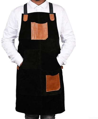 Delantal ajustable de terciopelo de doble cara, con contraste de piel sintética y múltiples bolsillos, para trabajar en soldadura, carpintería, entornos de cocina y otras tareas prácticas (D)