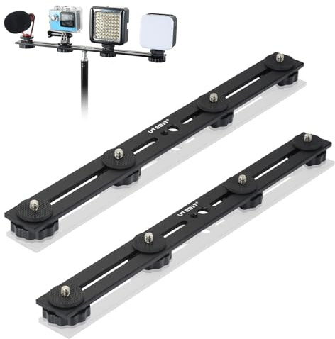 UTEBIT 2 pièces Double Rail Barre D'extension en Alliage Aluminium 33cm Double Support De Caméra avec Vis 1/4 Et 3/8 13inch Support De Flash pour DJI/Lumière LED/DSLR Reflex/Caméra d'action