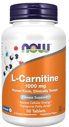 NOW Supplements, L-Carnitine 1,000 mg, Purest Form, Amino Acid, 50 Tabs
