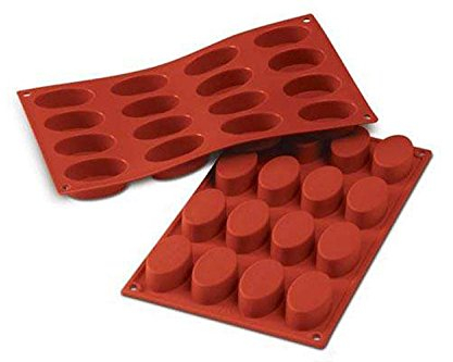 silikomart | SF0017 Silikonform für OVAL Monoportionen, antihaftbeschichtet, 16 Ovale, Packung mit 1 Kuchenform, 55 x 33 mm, h 20 mm, Made in Italy