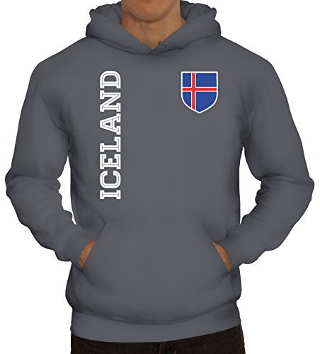 Island Fußball WM Fanshirt Gruppen Herren Hoodie Männer Kapuzenpullover Fan Trikot Iceland, Größe: L,Grau