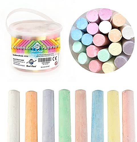 Smart Planet Straßenmalkreide 20 Stück für Kinder in 8 bunten Farben Kreide 10 x 2 x 2cm zum Malen auf Straße Wasserlösliche Malkreide im Eimer