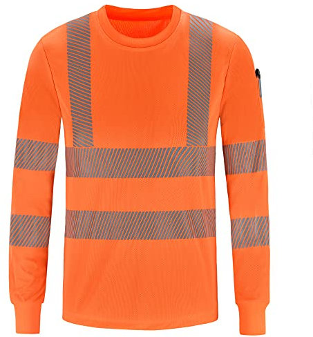 AYKRM Orange Hi Vis Long Sleeve T Shirts Hi Vis High Viz Visibility Long Sleeve Safety Work T Shirt hi vis t Shirts(XS-8XL)