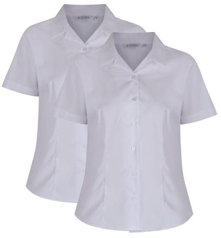 Trutex 2 Pack Girls Shirts Blouses - Short Sleeve Fitted Revere Collar Non-Iron School Uniform (Age 16+ Years / 42 Chest, White)