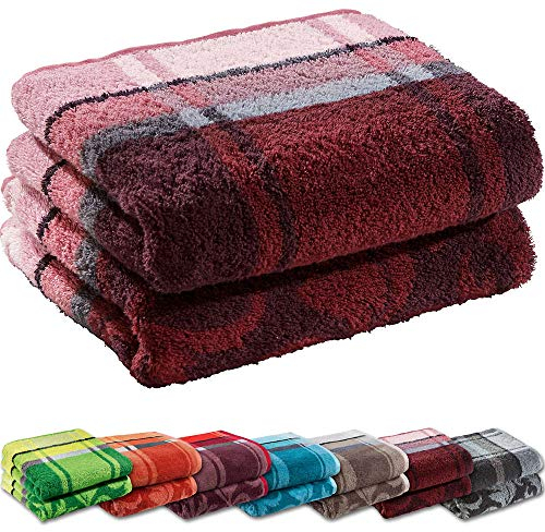 Erwin Müller Duschtuch-Set 2er-Pack weinrot Größe 70x140 cm - Ludwigsburg - 100% Baumwolle - kuschelweich, saugstark, voluminös - praktisch durch beidseitige Schlaufen (weitere Farben)