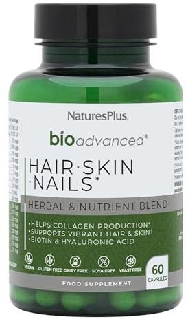 NaturesPlus Bio Advanced Hair Skin Nails - Vegan Collagen Support, High Strength Biotin, Hyaluronic Acid Supplement with Antioxidants - Gluten Free, Vegan - 60 Capsules