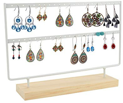 SUSSURRO Jewelry Stand Holder, Jewelry Organiser for Hanging Earrings, Earring Holder Jewelry Display Wood Stand, Tabletop Jewelry Display Rack for Women Girls Gift Earring Holders(White)