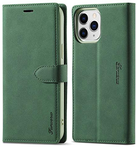 LOLFZ Wallet Case for iPhone 12 Mini, Vintage Leather Case Card Holder Kickstand Magnetic Closure Flip Case Cover for iPhone 12 Mini 5.4 inch - Green