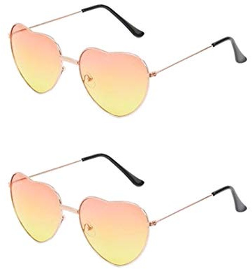 Jieddey Occhiali da sole heart-shaped, 2 pezzi, Hippy Specs, montatura in metallo, stile retro-vintage, per donne e ragazze, festival, anni '60-70, hippie fantasia