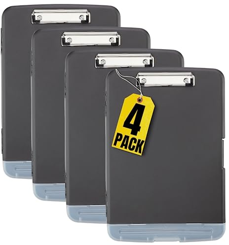 1InTheOffice Clipboard with Storage Box, Plastic Storage Clipboard, Black 4 Pack