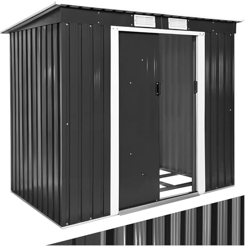 tectake® Abri de Jardin en métal Cabane de Jardin à Outils en Métal Monopente avec Fondation pour Rangement et Stockage extérieurs Moto, Vélo, Tondeuse, Brouette, Outils de Jardinage 213x130x173 cm