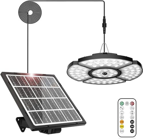 Linke Solar Shed Light Outdoor Indoor, 152LED Motion Sensor Solar Pendant Light with Remote Control 2700K/4000K/6500K, 4 Lighting Modes for Gazebo Garage Home Garden