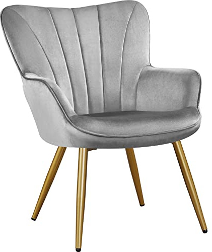 Yaheetech Modern Tub Chair, Velvet Fabric Living Room Armchair, Side Vanity Chair with Curved High Back and Thick Soft Padded Seat for Bedroom Makeup Reading Nook, Light Gray