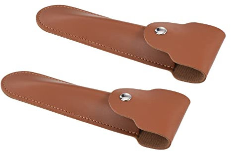 PATIKIL Leder Rasiermesser Schutzhülle 2 Pack Doppelkante Rasiermesser Schutz Scheide Rasiergerät Schutzhülle für Reisen Braun