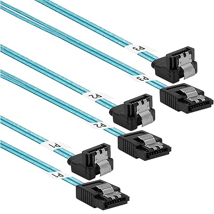 ADCAUDX Right-Angle SATA-III Cable:24 Inches,3-Pack Thin SATA 90-Degree Angled to Straight 2Ft 6Gbps Data Cable for SDD,HDD,Computer Blue (0.6M)