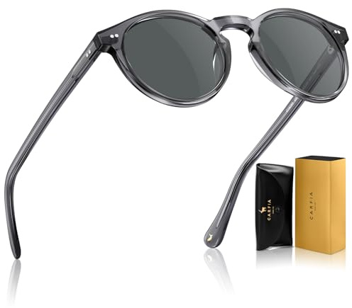 Carfia Rétro Lunette de Soleil Homme Polarisée UV400, Acétate Ronde Vintage Monture, Protection pour la Conduite en Voyage