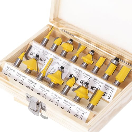 Fraises Defonceuse 8mm, Coffret de 15 Fraises à Rainurer Bois en Carbure de Tungstène, Professionnelles Pour le Travail du Bois, Kit Fraise Defonceuse pour Travail du Bois, Comprenant une Boîte