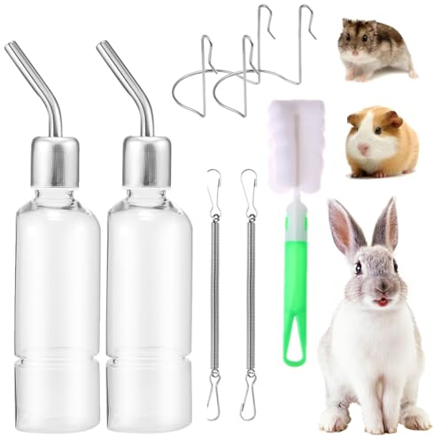 2 Stück Hasen Trinkflasche Winterfest für Meerschweinchen, Kaninchen Mit Halterung, Hamster Nagertränke Klein Haustiere (Transparent, 180ml*2)