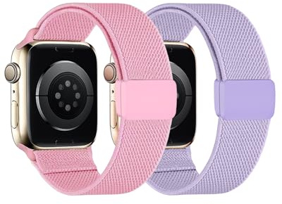 2-pack stretchig nylon soloslinga kompatibel med barn Apple Watch-band 38 mm 40 mm 41 mm & 42 mm 44 mm 45 mm 46 mm, enkelt spänne justerbar elastisk nylonrem ersättning för iWatch serie 11/10/9/8/7/6