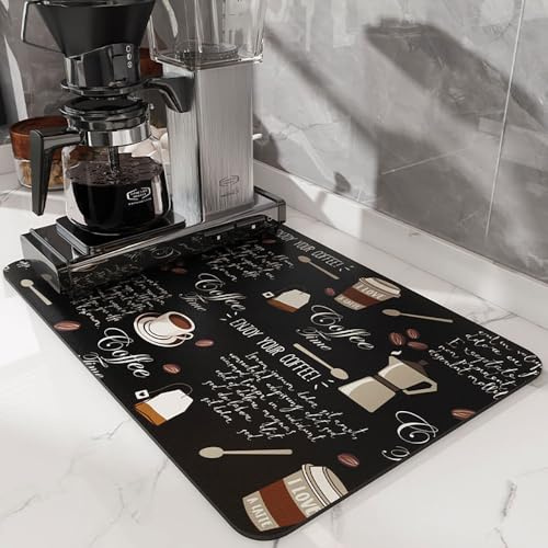 Odot Alfombrilla Escurreplatos, Impresión Café Súper Absorbente Alfombrilla Cafetera Secado Rápido Bayeta Escurreplatos Estera Fregadero para Encimera de Cocina (Café En Grano,40x60cm)