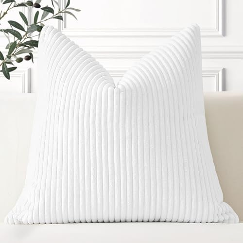 Artscope Juego de 1 Fundas de Cojines de Pana Decorativas Hogar Vintage Color Solido 60x60 cm Funda Cojin para Decoración del Hogar Sofá Dormitorio Camas Blanco