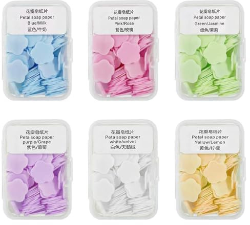 6 Boxes Portable Disposable Soap Paper Mini Scented Slice Sheets with Storage Box Mini Cute Hand Washing Bath Scented Paper Soap for Travel Camping Hiking Outdoor Hand Toiletry Bath Use travel soap