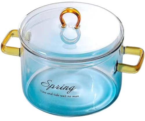 Clear Pot,Glass Pot with Lid 1.5L Dual Handle Clear Pot Microwavable Glass Simmer Pot Heat Resistant Universal Glass Pots for Cooking Soup Milk Porridge