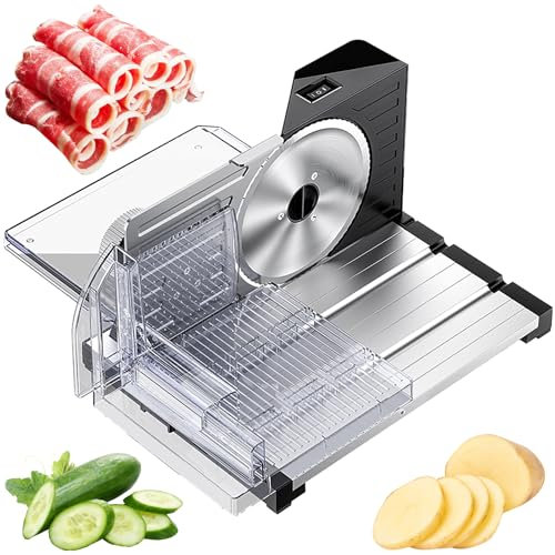 Affettatrice Elettrica Pieghevole, Affettatrice Carne da 160 W per la Casa con Spessore 0-18 mm Regolabile, Lama in Acciaio Inossidabile, Regolazione Manopola, Affettatrice per Gastronomia, Carne