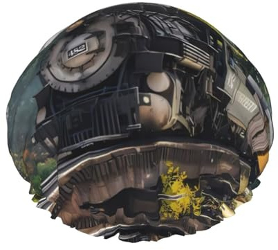 Bonnet de douche imprimé train vapeur - Réutilisable, double couche, avec bande élastique - Parfait pour la maison, le spa, l'hôtel et les voyages