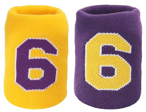 PATIKIL Muñequeras Deportivas para Hombre Y Mujer, 2 Pcs Banda De Muñeca Transpirable para Tenis Banda Absorbente 6 para Baloncesto Fútbol Béisbol Correr Gimnasio, Amarillo/Morado