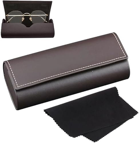 DmDoyy Étui À Lunettes Rigide En Cuir PU - Protection Antichoc Portable Pour Hommes Et Femmes - Boîte À Lunettes Anti-Chute Avec Chiffon De Nettoyage, Organisateur Lunettes Portable（16x6.4x3.5cm）