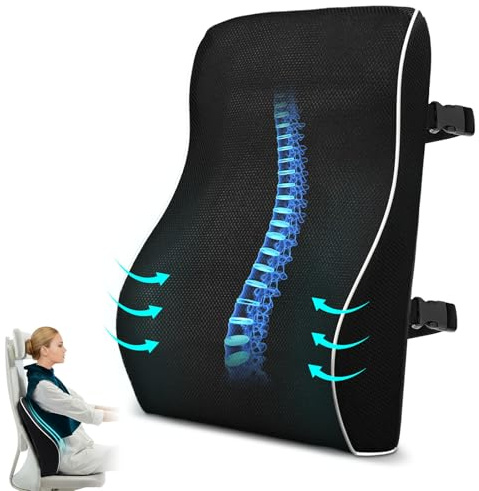 Ziyonix Cojín de Soporte Lumbar Ergonómico, Cojin Lumbar Silla Oficin con Correas Ajustables Dobles 3D Cojin Silla Respaldo con Esponja Memoria para Hogar Oficina