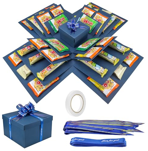 JIANTA Scatola Regalo Creativa a 5 Strati, Scatola Snack con Nastro e Nastro Biadesivo, Scatola Sorpresa Fai Da Te per Compleanni, San Valentino, Matrimoni, Anniversari (Blu)