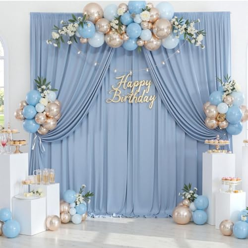 HTPER Lot de 2 toiles de fond photo en tissu bleu brouillard - 3 x 3 m - 1,5 x 3 m - Toile de fond sans plis pour mariage, fête, événement et décoration - Rideau décoratif pour mur photo, séance photo