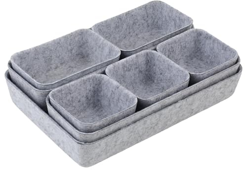 Kievano Schubladen Organizer Filz 8 Stück – Schubladeneinsatz für Büro, Bad, Küche & Nachttisch | Stapelbare Filzboxen für Schreibtisch & Schrank | Drawer Organizer in Hellgrau