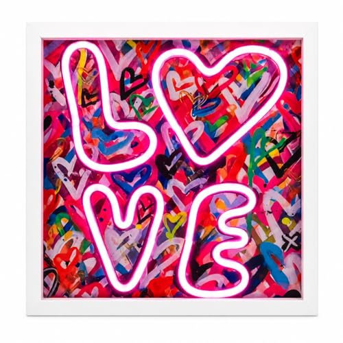 Quadro Luminoso LED LOVE 25x25 cm - Luce Neon Rosa, Decorazione Murale Pop Art - Alimentazione USB - Idea Regalo San Valentino, Compleanno, Camera da Letto
