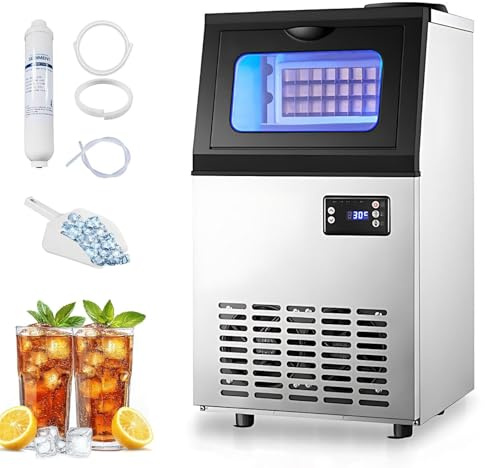 CIELOBLOEN Máquina para Hacer Hielo bajo encimera, 45 kg/24 h, 36 Cubos/Lote, autolimpieza, Doble Fuente de Agua embotellada e instalada, Temporizador de 24 h, Acero Inoxidable