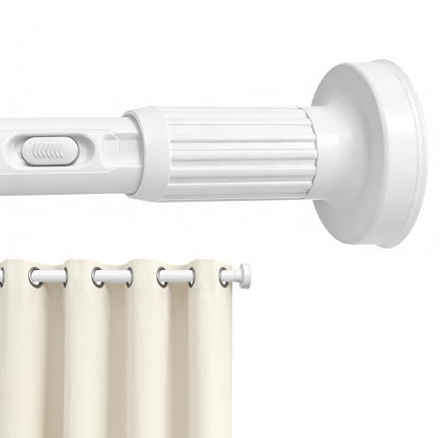 ZYKORT Tension Curtain Rod 39-173In(3.3-14Ft), Extra Long Curtain Rod No Drilling for Window Patio,One-Click Fast Telescopic Rod,Adjustable Heavy Duty Tension Rod Shower Curtain Rod for Bathroom,White