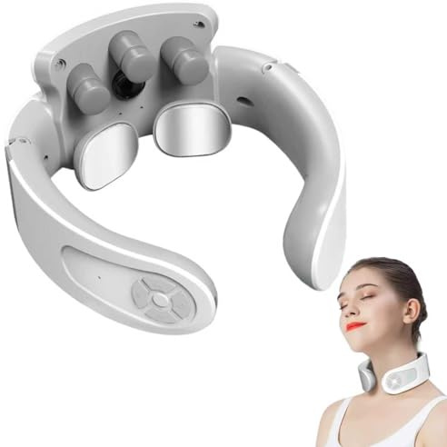 Masajeador Cervical, Masajeador Cuello Eléctrico Portátil Voz Inteligente con Terapia Calor 42°C, 5 modos y 15 Niveles Intensidad de Masajeador Cervicals y Cuello para Viajes, Familia