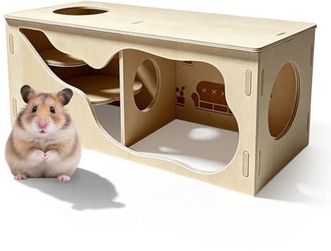 VEGOATY Hamstergömställe, trähus kammare: Marsvin gömställe av trä, små djur husdjur tunnlar utforskningsleksak för dvärghamstrar, hamstrar, racingmöss, igelkott, råttor, möss (vardagsrum)