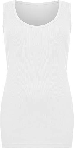 WearAll Plus Size Womens Plain Ribbed Ladies Sleeveless Scoop Neck Vest Top - White - 22-24